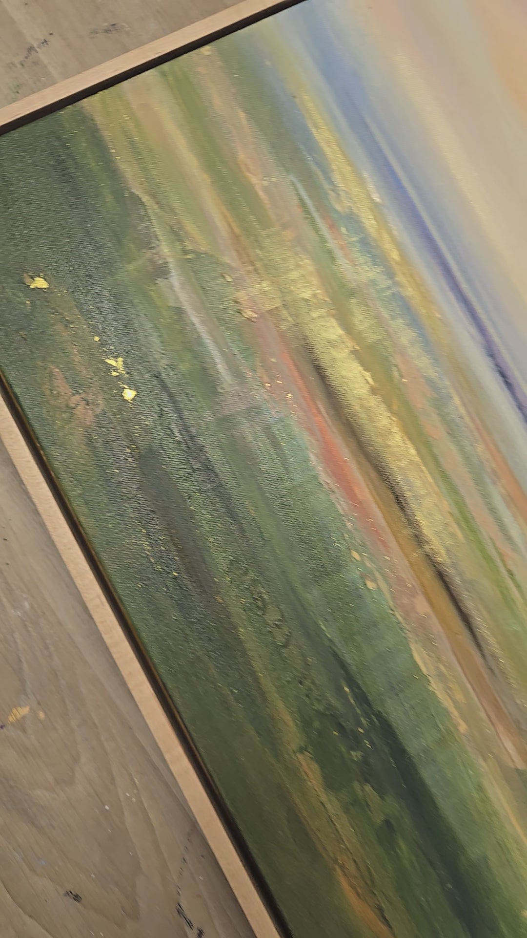 Textured luminous original art on canvas close up